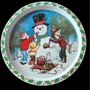 Vintage Frosty the Snowman Tin Round Serving Tray
